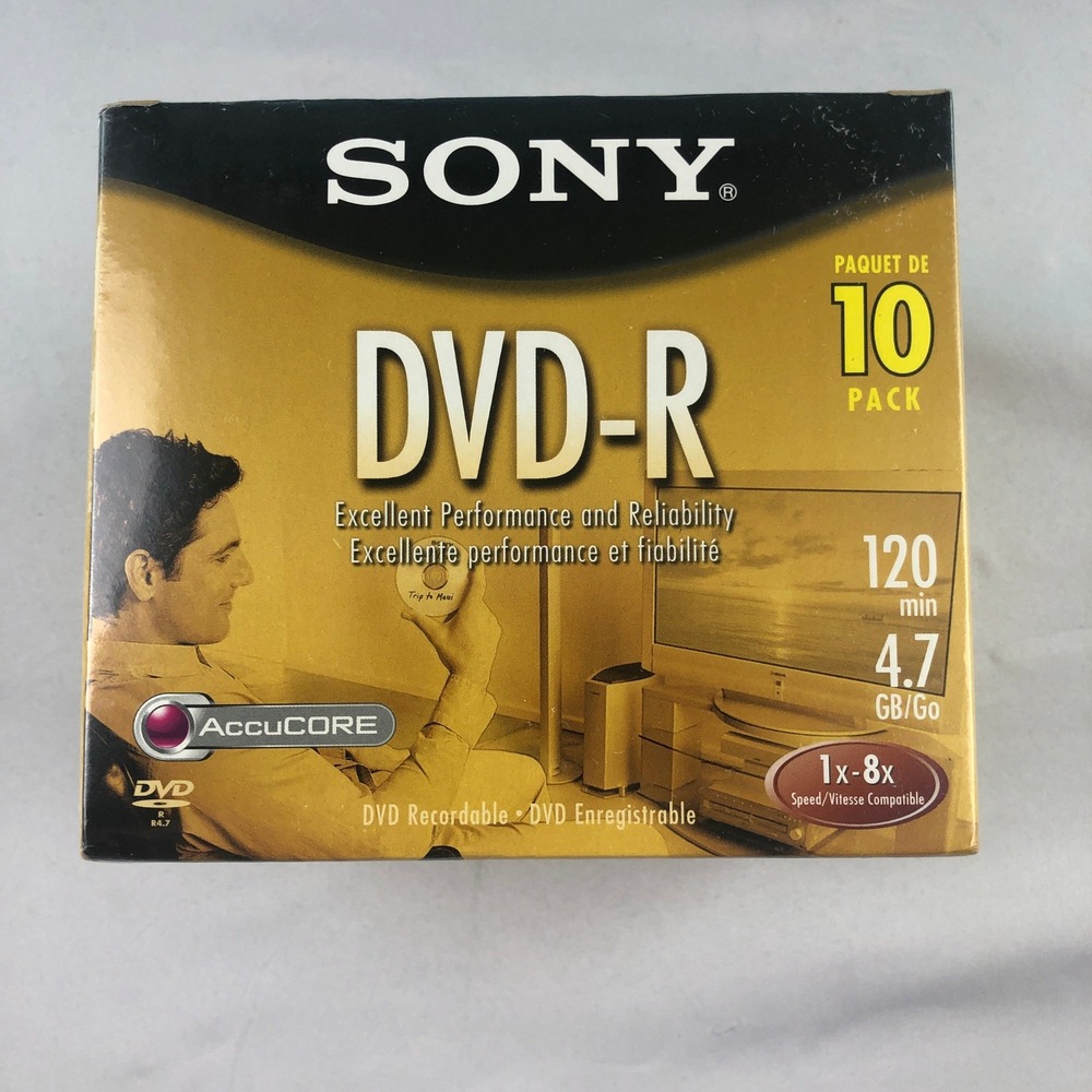 NEW Sony DVD-R 10 Pack 4.7GB 120min 1x-8x Speed Recordable Media 10DMR47L3